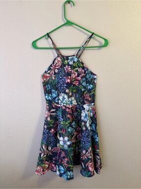 Floral Halter Neck Skater Dress - Navy Multi